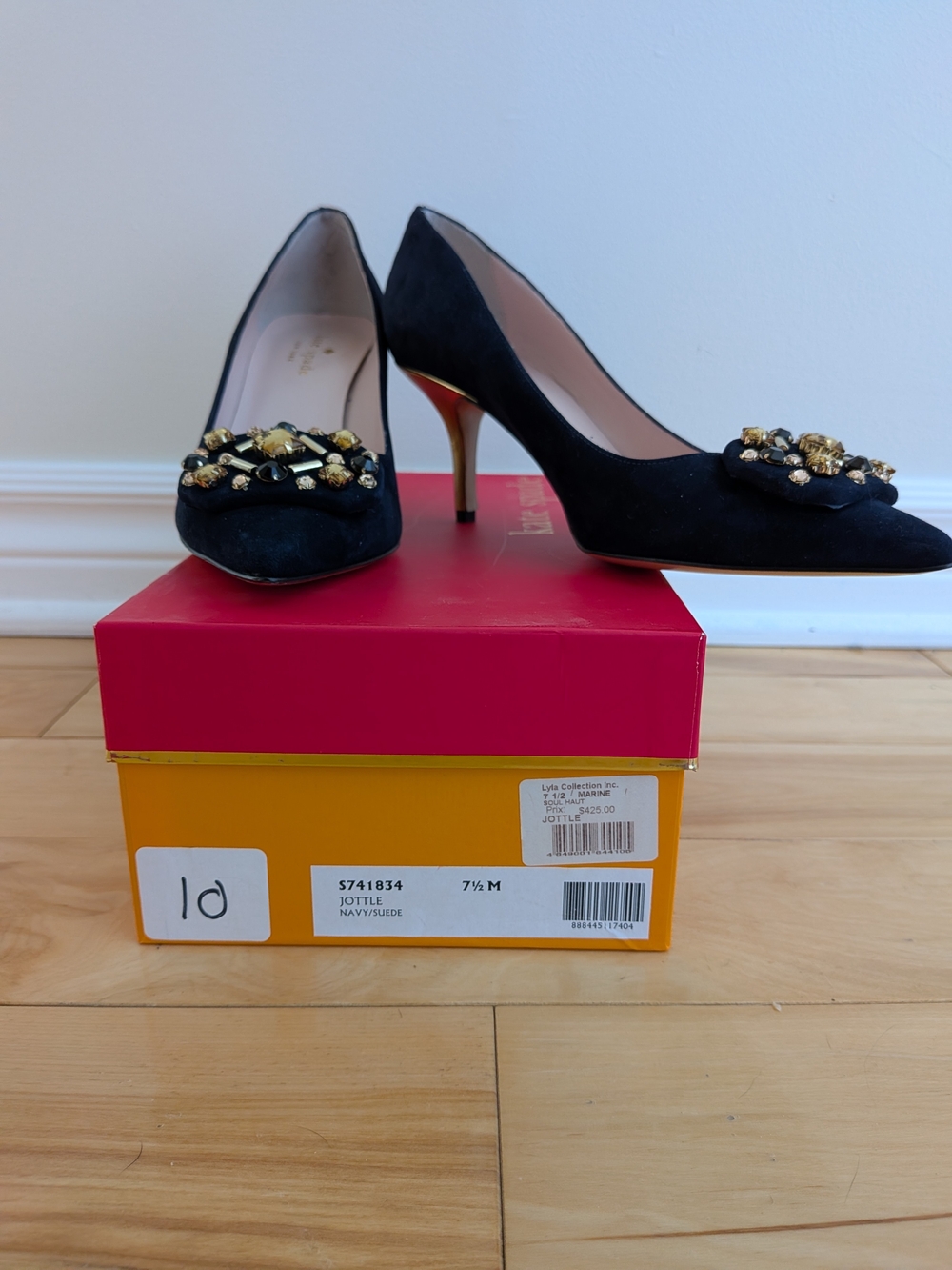 Navy Suede Embellished Pointed-Toe Kate Spade Pumps